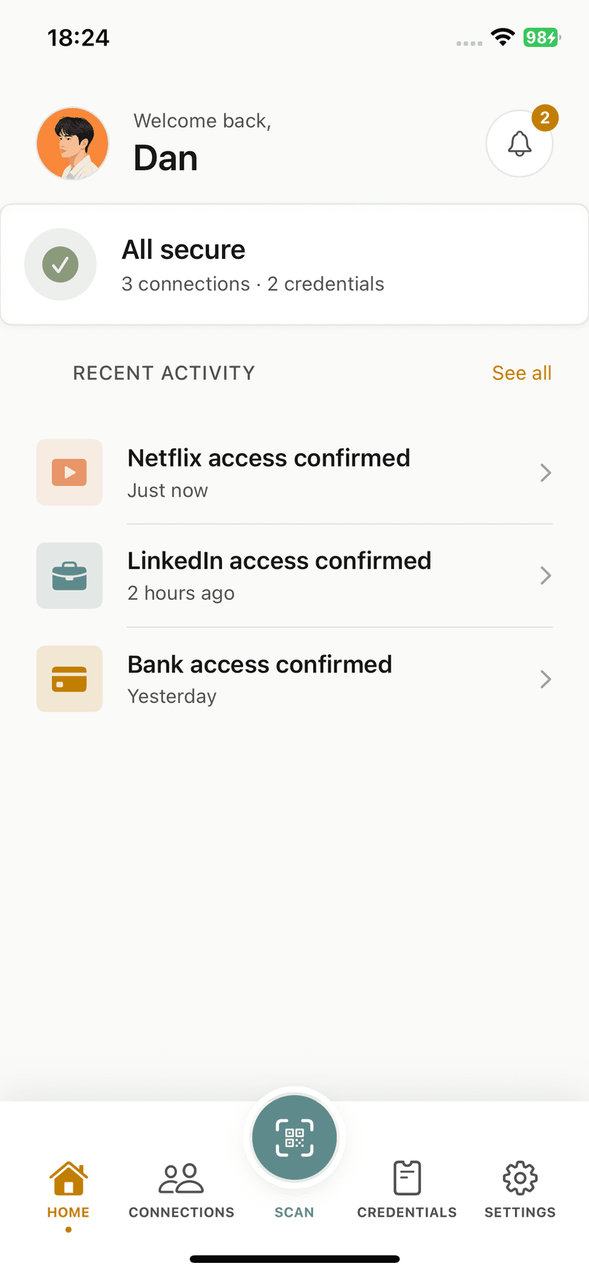 Aure app showing password manager activity